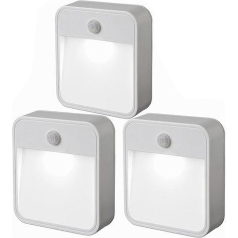Set aus 3 runden LED-Nachtlichtern zum Anbringen an beliebiger Stelle, kabellos, batteriebetrieben und mit einem Bewegungsmelder ausgestattet, für den Innenbereich.