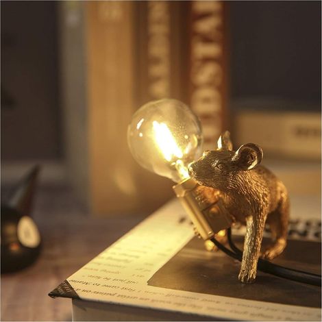 QAZQA Lampe de Table Résine Moderne Souris Table de Table Mouse Table Lampes Desk Nordic Kids 'Room Décor Light de Nuit (Body Color : Gold Creep) (1/2)