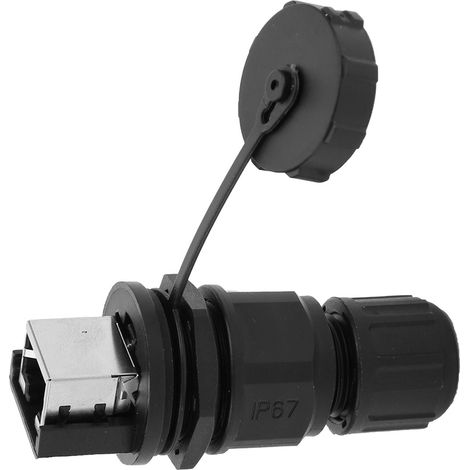Connecteur Ethernet RJ45 étanche à l'eau et à la poussière, 180°, noir, extérieur, 8 broches, montage sur poteau, IP67 (1/5)