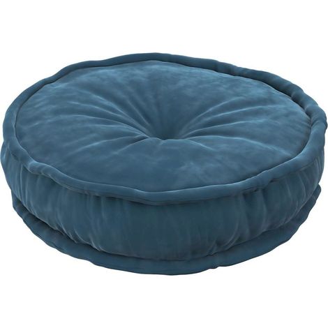 Pouf coussin rond Sweet Drop en velours - Bleu Foncé (1/2)