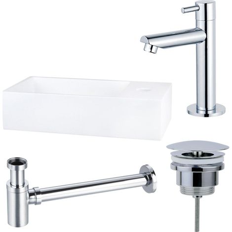 FugaFlow Eccelente Arredo Pack Lave-mains - 36x18.5x9cm - 1 trou de robinet - solid surface - robinet Chrome - Blanc