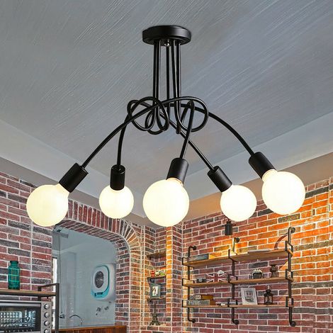 5 Lampes Plafonnier Moderne, Vintage Lustre Lampe de Plafond Luminaire E27 Rétro pour Salon Salle à Manger Chambre Hôtel Décoration D'intérieur, 70CM, Noir BLOW (1/5)