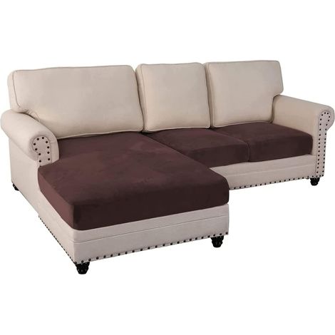 Sofa Seat Cushion Covers, Stretch Velvet Sofa Cushion Covers, Replacement Sofa Cushion Covers for Individual Cushions (3 Seater, Brown) (1/5)