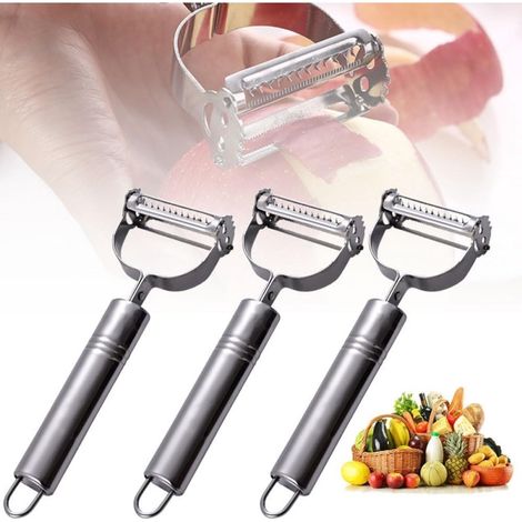 Lot de 3 éplucheurs multifonctionnels en acier inoxydable pour légumes avec trou de suspension et râpe portable pour la cuisine (1/5)