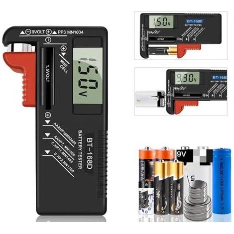 Digital Battery Tester, Universal Battery Tester, Battery Tester, for AA, AAA, C, D, PP3, 9V, 1.5V, Button Cell Batteries - Works without Batteries MUMU (1/4)
