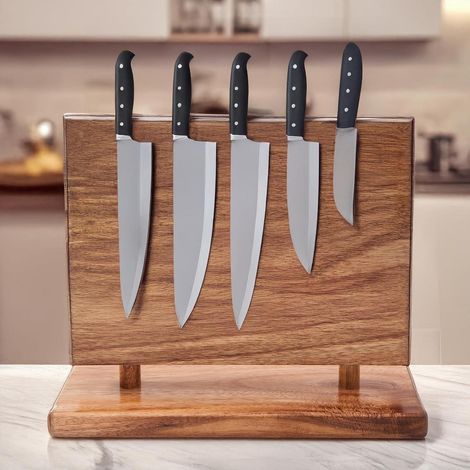 Magnetischer Messerhalter aus Akazienholz, doppelseitig, platzsparend (1/4)