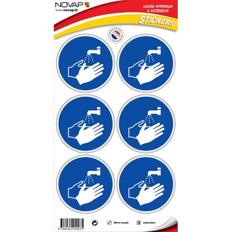 Planche 6 Pictogrammes Ø 80mm - Obligation de se Laver les mains - 4240275