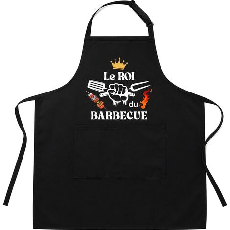 Tablier Barbecue Cuisine Homme Noir, Ajustable, Avec Couronne Le Roi (1/5)