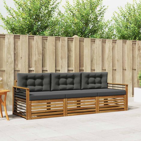Outdoor-Sofagarnitur mit Kissen 3 pcs Natur und Anthrazit