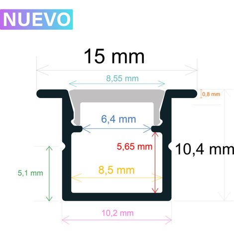 Perfil Led Empotrar 15x10,4mm Opal 2m 161510