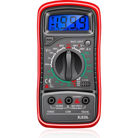 Multímetro digital XL830L, voltímetro, amperímetro y ohmímetro LCD portátil con retroiluminación, carcasa de silicona a prueba de golpes, medición de alta precisión para automóviles y electrodoméstico (1/5)