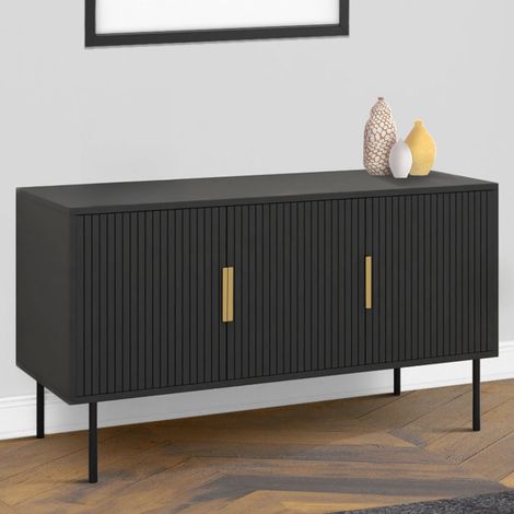 110 cm MARCEL aparador negro 3 puertas efecto listones (1/5)