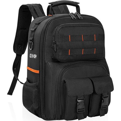 Irovami Trousse à outils robuste avec organiseur d'outils amovible sac à dos de transport d'outils de réparation d'électricien, noir.