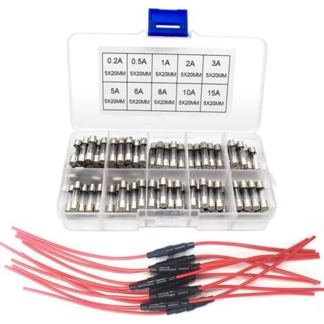 BUNTHAUS Lntyq 10pcs 5x 20mm AGC Portes-fusible en Ligne Type à vis Inline avec Fil 22 AWG + 100pcs 5x 20mm fusibles en Verre Coup Rapides (0.2A 0.5A 1A 2A 3A 5A 6A 8A 10A 15A)