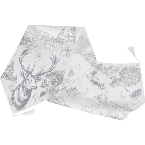 Tapis de table gris motif cerf, nappe décorative en tissu imprimé pour table de Noël, décoration de table et de bureau, 1 pièce (1/5)