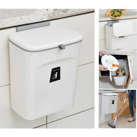 Kitchen Compost Bin - 9L - Countertop or Under Sink Bin, Small Hanging Bin with Lid for Bathroom/Bedroom(White) (1/5)