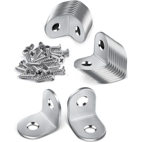 Lot de 20 Équerre Métal, 20 × 20 mm Équerre de Fixation, Equerre de Fixation 90 degrés, equerre Inox avec 40 vis, Petite Equerre Metal pour Fixation de Meubles en boisdyk-alovez (1/4)