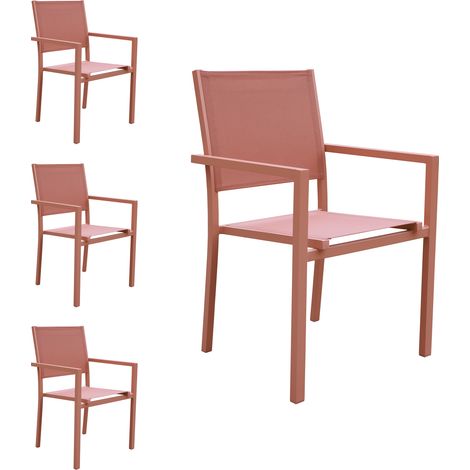 4er Set Stühle aus Aluminium Terracotta - Textilene Terracotta
