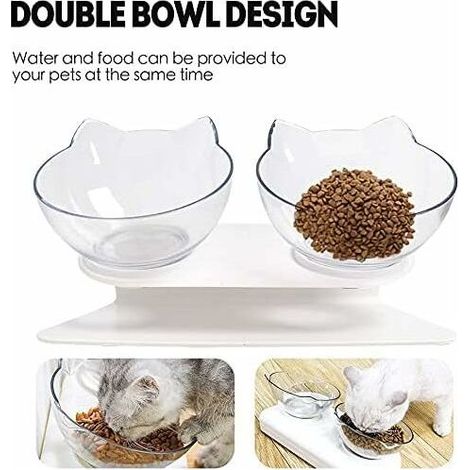 Double gamelle pour Chat avec Support surélevé, gamelle pour Chat Domestique, mangeoire à 15 °, inclinée et antidérapante, protège Les vertèbres cervicales, Bol Amovible pour Animaux de (1/4)