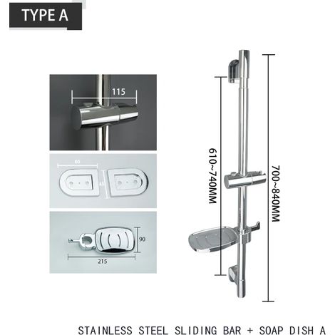 (Barre uniquement avec un réceptacle) Barre de douche réglable, tige de levage, colonne de douche murale extensible, pommeau de douche à 3 jets, rehausseur de douche chromé pour salle de bain, barre c (1/5)