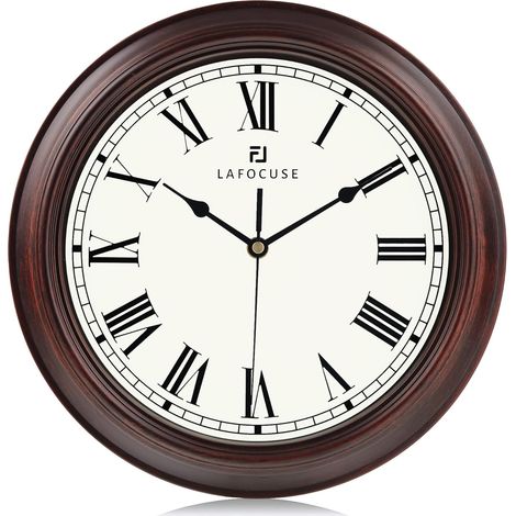 30cm Horloge Murale Chiffres Romains Vintage, Silencieuse Pendule Murale Couleur Acajou Classique, Déco sans Tic-tac pour Cuisine Salon Chambre Bureau (1/5)