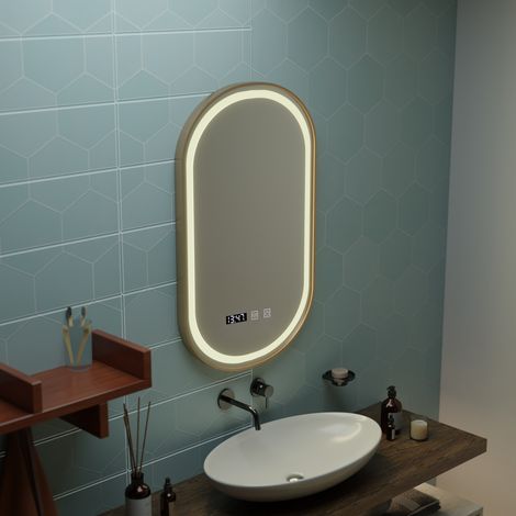 Miroir LED Desembuage Temperature 45x90 Cadre Dore Brosse (1/5)