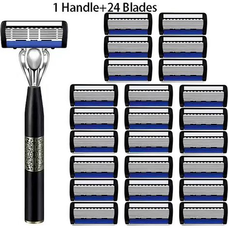 rasoir electriques hommes-Ensemble de lames de rasoir - Compatible avec tous les manches de rasoir rotatifs (24 lames noires) + Manche de rasoir rotatif