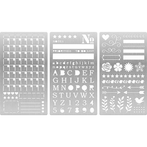 Set of 3 metal stencils for planners, reusable stencils for creating notebooks and planner materials. Planner accessories and supplies, engraving stencils (1/5)