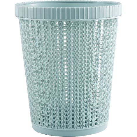 Poubelle de Jardin en Faux Rotin Bleue, Corbeille à Déchets Rond Sans Couvercle pour Intérieur et Extérieur