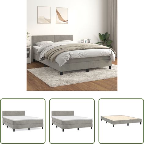 Samtmatratze - Boxspringbett mit Matratze Hellgrau 140x200 cm Samt (1/5)