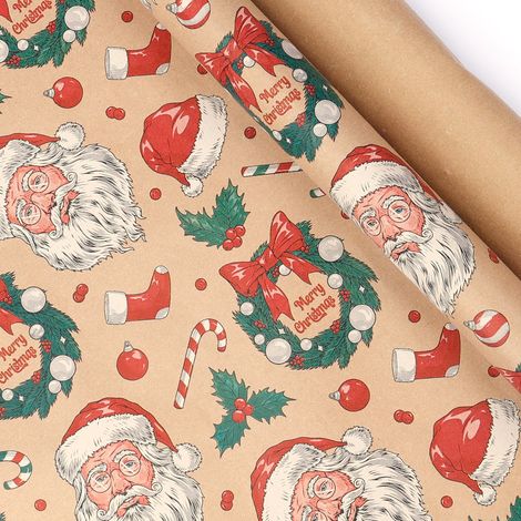 Papier cadeau de Noël (43 cm de large x 3 m de long), grand format, papier kraft écologique.