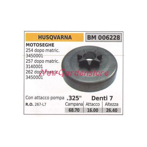 HUSQVARNA Kettensägenmotor Ritzel 254 257 256 .325' Zähne 7 006228