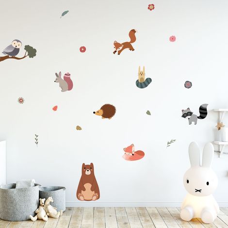 Stickers muraux Sticker Mural Autocollant - ANIMAUX SCANDINAVES OURS ET SES AMIS - adhésifs fond transparent - 45x40cm (1/5)