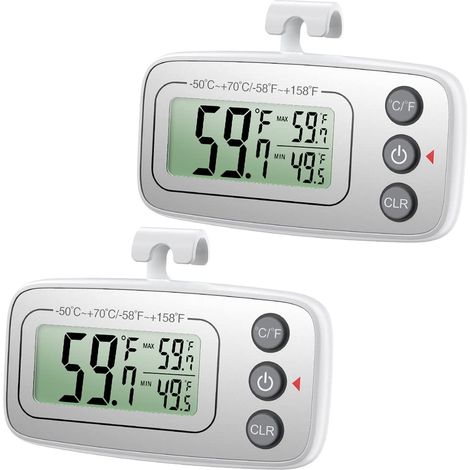 Thermomètre de Réfrigérateur,  2Pcs Thermomètres de Congélateur Numérique, Thermomètre de Frigo Amélioré avec Grand Ecran LCD, E Magnétique, Max/Min pour Cuisine, Maison, Restaurants - Argent (1/5)