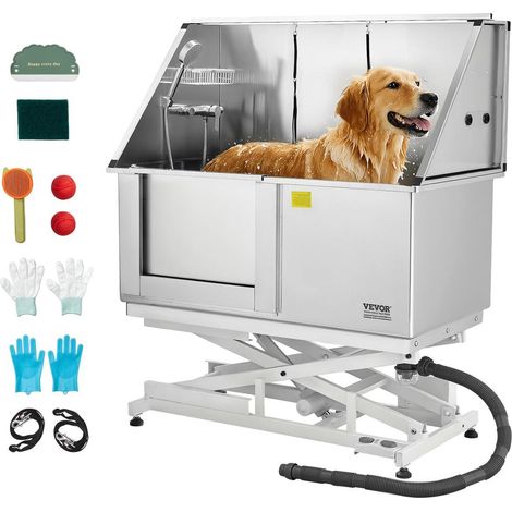 Lavage animal facilité, baignoire de toilettage électrique 127 cm en acier inoxydable avec porte gauche et douche (1/5)