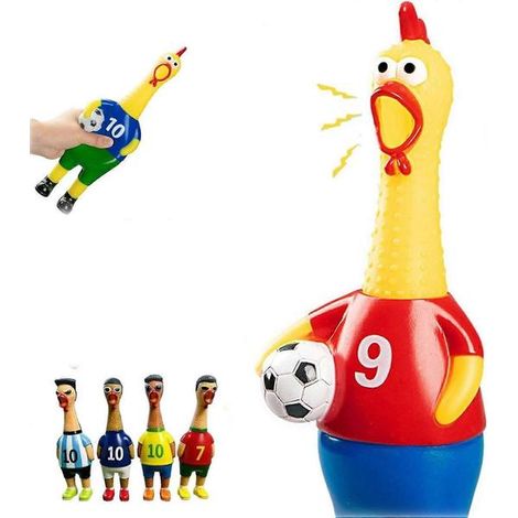 Poulet footballeur hurlant et amusant, jouet en caoutchouc pour chien, poulet footballeur à presser de 30 cm avec son hilarant, farce anti-stress pour les fêtes (1/5)