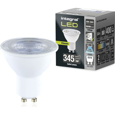 Integral Ampoule LED GU10 5 PACK lumière du jour froide 6500K, 400LM, 3,6W (équivalent à 50W) dimmable - Efficace en énergie et idéale pour les spots et projecteurs dans les salles de bains (1/5)