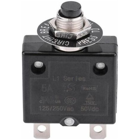 Disjoncteur 5A Interrupteur thermique de réinitialisation en option, 125-250V AC 50V DC Disjoncteur à bouton-poussoir de protection contre les surcharges de courant (1/4)