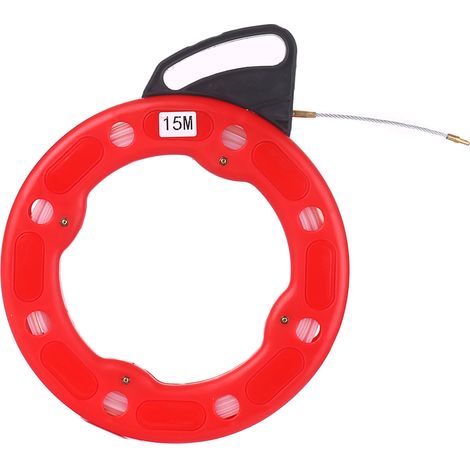 Ruban de tirage en fibre de verre 15M avec boîtier anti-choc, tire-câble conducteur pour installation électrique ou télécom, passe-câble pour cloison sèche, plafond, sous tapis, gaine ou tuyau (1/5)