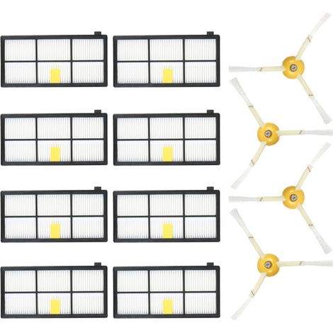 Lot de 12 pièces de rechange pour aspirateur iRobot Roomba 800 & 900 Series (805, 860 etc.), 4 balais latéraux + 8 filtres HEPA (1/5)