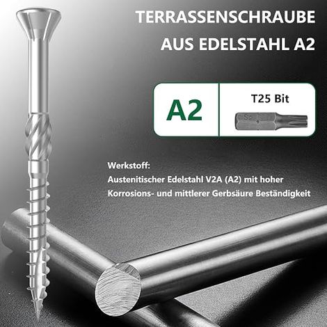 Decking screws 5x60 stainless steel A2-1000 screws for boards + 2 T25 bits - outdoor use construction of terraces (1/4)