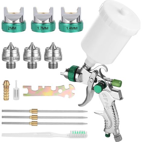 APEX Professionnel Pistolet à Peinture, aérographe avec réservoir pour Peinture de 600ml avec 3 Buses 1,4mm 1,7mm 2,0mm