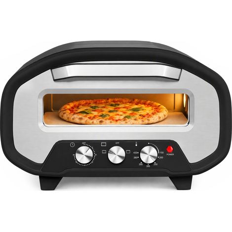Four à pizza électrique - HOMCOM - 2200 W - pierre en céramique Ø30,5 cm, minuteur 60 min - acier - 46x49,7x28cm - noir (1/5)
