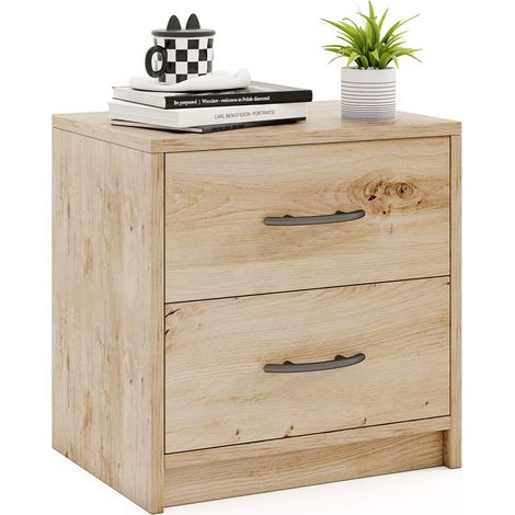 COSTWAY 2-Drawer Nightstand Modern Bedside Table Accent Sofa Side Table-Oak (1/5)