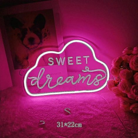 Lampe néon LED Joyeux Anniversaire Nuage Lune Bonne Nuit Lumière néon LED Bienvenue Bonjour Soleil Lumières acryliques à intensité variable Décoration de chambre Cadeau (Taille : Sweet Dream Pi (1/5)