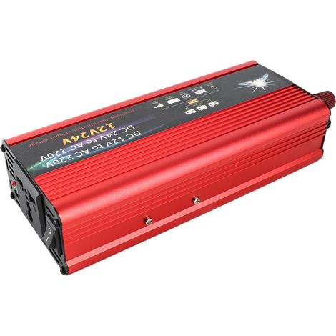 Onduleur 2000W 12V/24V vers 220V, Convertisseur de Tension Pur Sinus avec 2 Ports USB und Affichage LCD pour Camping-Car, Voiture, Bateau (1/5)