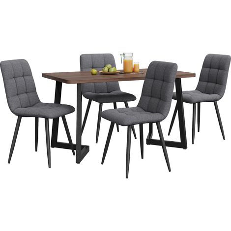 Ensemble de salle à manger 5 pièces, table à manger avec 4 chaises, ensemble de table de cuisine moderne, table effet bois avec pieds en métal noirs, plateau MDF couleur noyer, chaises de salle à mang