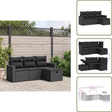 Salon de jardin 4 pcs avec coussins noir résine tressée - Ensemble Salon De Jardin - Salon De Jardin Extérieur - Mobilier De Jardin - Meubles De Jardin - Set Salon De Jardin