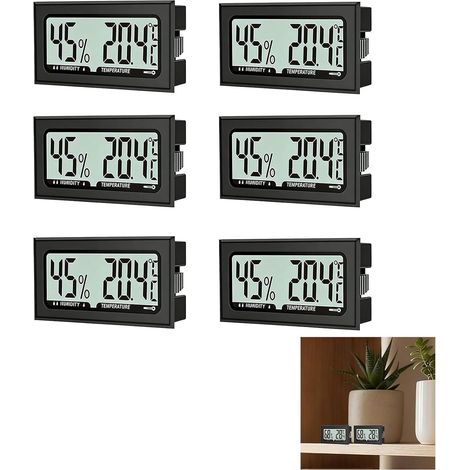 6pcs Hygromètre Thermomètre Numérique, Mesure Température, -50°C à +70°C, et Humidité, 10%-99% RH Écran, LCD Clair, Surveillance Climat Intérieur, Compact pour Maison, Bureau, Chambre (1/5)