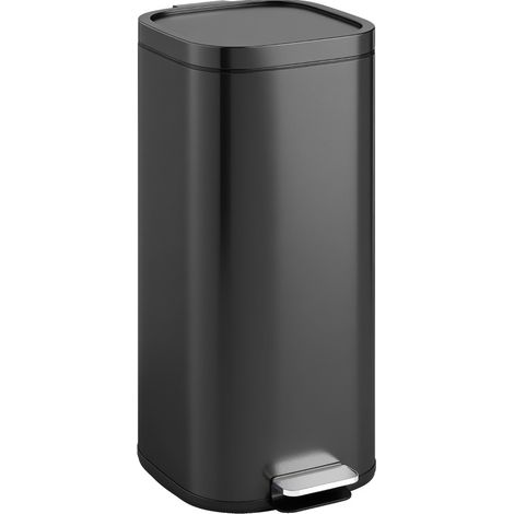 Bidone spazzatura da cucina 30 L con pedale e coperchio in metallo nero (1/5)